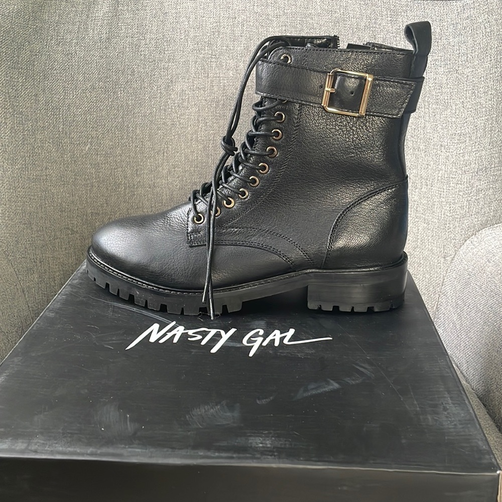 NWT Nasty Gal black combat boots - real leather